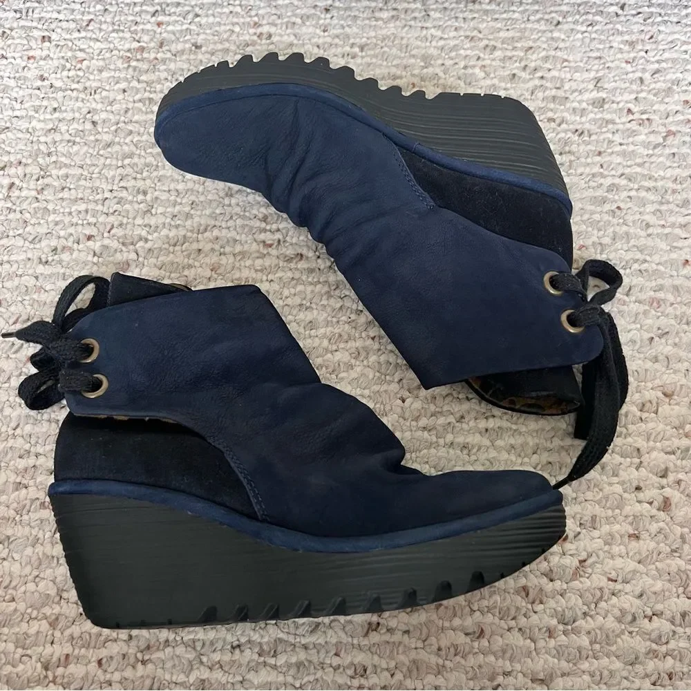 Fly London Yama Suede Wedge Lace Up Ankle Boots